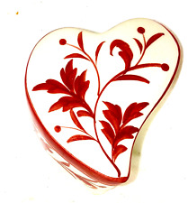 Heart Shaped trinket or jewelry box PORCELAIN Red White  New picture