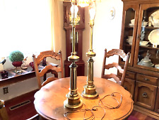 Vintage Pair Stiffel Heavy Brass Table Lamps 29.5” Mid-Century Lighting picture