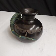 Vinage P Mateos Handmade Black Pot With Green Iguana picture