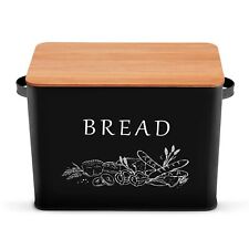 P&P CHEF Black Bread Box for Kitchen Counter, Metal Bread Storage Bin with Bambo picture