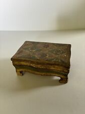 Vintage Florence Italian Wood Box Small Gold Green Jewelry Trinket Stamped picture