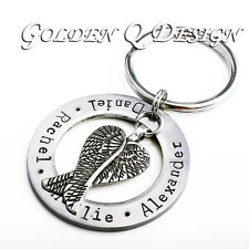 Personalised Hand Stamped Family Names Wings Key rings Gift Father day D183 picture