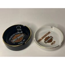 2000 Harley Davidson York PA Set of 2 Ceramic Ashtrays Motorcycle Collectible picture