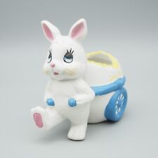 Vintage Easter Bunny Pulling Egg Cart Planter Figurine picture