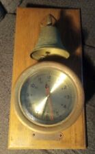 Large Vintage Brass Ship’s bell Clock with oak base Wall hanging picture