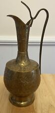 Vintage Brass Vase Etched Floral Design Accent India Home Decor 8.75” Tall picture