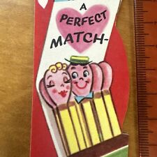 NOS Vtg Valentines Day Card Anthropomorphic Matches Matchbook Perfect Match picture