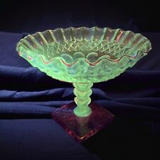 Antique Westmoreland Ruby Red Pedestal Bowl Dish Thumbprint Manganese 365nm UV picture