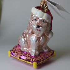 Christopher Radko Ornament 2001 Charlie White Dog on A Pink Pillow in Santa Hat picture