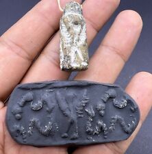 Very Fine Authentic Old Natural Chlorite Stone A Snake Intaglio Bead Amulet picture