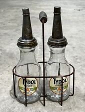 Set of (2) TYDOL Flying “A” Motor Oil Bottles with Metal Wire Oil Bottle Carrier picture