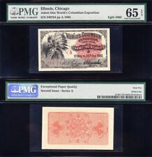 Amazing GEM UNC 1893 INDIAN World's Fair Columbian Exposition Ticket PMG 65 EPQ picture