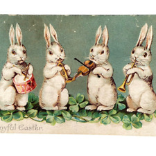 Postcard EASTER A Joyful Easter Anthropomorphic Bunny Musical Band Quartet 1907 picture