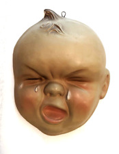 1940'S LARGE CRYING PAINTED CHALKWARE BABY HEAD WALL HANGING 9 x 7 INCHES picture