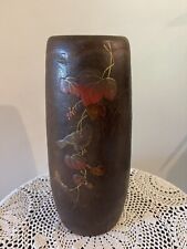 Vintage Copper Lined Kiri Wood Ikebana Leaf Pattern Tree Trunk Vase 11 1/2