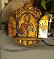 Wooden Tri Fold Religious Icon Saint Angels Byzantine Icon With Cert Auth picture