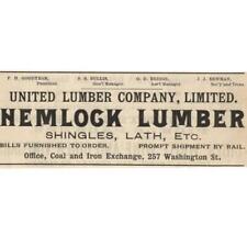 1886 BUFFALO NY LUMBER UNITED LUMBER CO HEMLOCK SHINGLES LATH VICTORIAN ERA WOOD picture