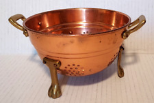 Vintage Copper 6 Inch Berry Colander Strainer with Brass Clawfeet & Handles picture