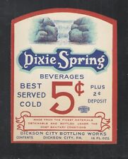 DIXIE SPRINGS BEVERAGES 5¢ DICKSON CITY BOTTLING WORKS PA UNUSED LABEL picture