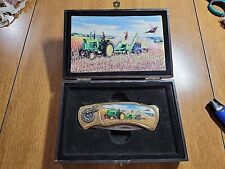 John Deere Tractor Pocket Knife In Wooden Case  picture