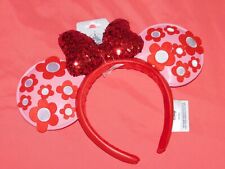 Disney Parks Valentine's Pink Red Flower Minnie Ears Headband 2024 New with Tags picture