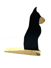 vtg Folk Art Black Cat Doorstop wood handpainted kitty halloween picture