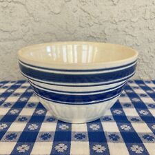 Blue and White Striped 7” Whiteware/Crockery Vintage Mixing Bowl - 1940s picture