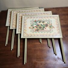  Vintage Set of 4 LAVADA MCM Floral Faux Needlepoint TV Tray Tables picture