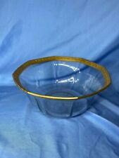 Vintage Octagonal Shape Gold Trim Etched Punch Serving Bowl 8 Inch Diameter picture