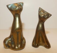 Vintage Solid Brass Statues Figurines Cats Felines PAIR picture