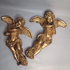 Large Vintage Pair Gold Cherub Angel Instruments Wall Art by HODA picture