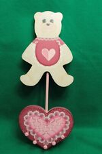 Vintage 1987 Hand Painted Wooden Heart Bear Wall Art with Peg Hooks picture