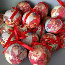 Set of 20 Vintage Decoupaged Christmas Ball Ornaments Traditional Xmas in July picture