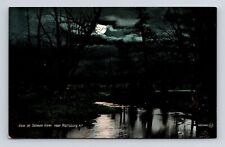 Plattsburg New York Salmon River Scenic Moonlight Night View DB Postcard picture
