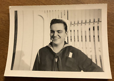 Vintage 1940s US Navy Sailor Man in Uniform Smiling Original Real Photo P11c14 picture