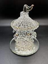 Carousel Hand Blown Spun Art Glass Merry Go Round Gold Tone Trim Mirror Base 4