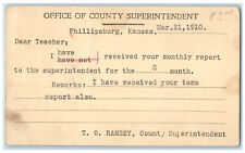 1910 Office of County Superintendent Phillipsburg Kansas KS Postal Card picture