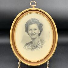 Vintage Oval 60’s-70’s Frame Faux Wood Gold Glass 9x11 Frame picture