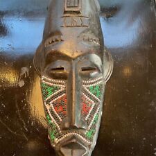 Exquisite Hand-Carved African Tribal Mask with Beadwork - Handmade picture