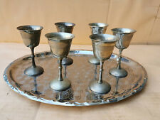 OLD VINTAGE SILVER PLATED GOBLETS CHALICE CUPS  MARKED 6 CUPS + TRAY  picture