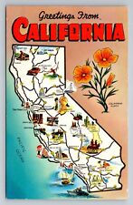 Greetings From California Map Of Attractions Vintage Unposted Postcard picture