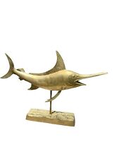 Rare MCM Brass Marlin Sculpture, Large Vintage Swordfish Heavy Hollywood Regency picture