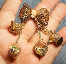 5  Pc. DOLL Chatelaine Portugal Sterling Enamel Filigree Tea Love Charms Cameo picture