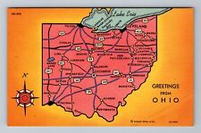 OH-Ohio, General Greetings Map, Landmarks, Antique Vintage Souvenir Postcard picture