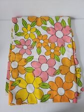 70s Cannon Royal Family Mod Retro Daisy Twin Flat Sheet Cotton/Poly Orange Pink picture