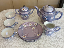 Vintage Hand Painted Lusterware Blue and Gold Japanese tea set picture
