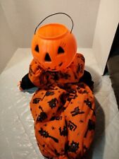 Vintage Blow Mold Plastic Jack-O-Lantern w/ body Pumpkin Halloween Candy Pail picture