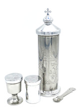 Tabernacle Engraved Metal Stainless Steel with 2 Potyr and 1 Spoon picture
