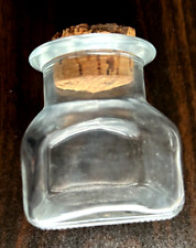RARE Antique Square Aqua Glass Bottle Clear with Cork Medicine 2.5