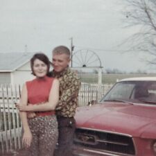 Vintage Real Photo ~ 1960s Young Couple with Red Ford Mustang ~ 3.5